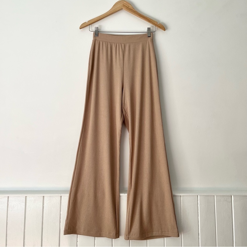 Zara Tan Knit High Waisted Wide Leg Trousers Size S - Picture 2 of 11
